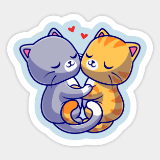 Cute Couple Cat Hug Love Cartoon Sticker